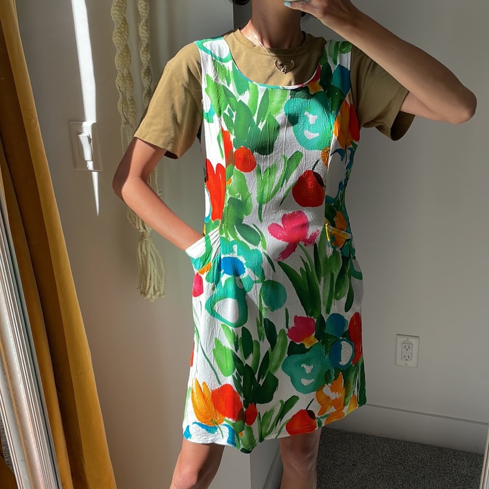 Vintage Jams World Mini Summer Dress Paint Stroke Floral Print 90s 2000s Y2K - Picture 1 of 4